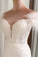 Load image into Gallery viewer, White Mermaid Long Appliqued Formal Dress With Feather