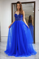 Load image into Gallery viewer, A Line Royal Blue Long Corset Formal Dress With Appliques
