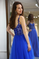 Load image into Gallery viewer, A Line Royal Blue Long Corset Formal Dress With Appliques