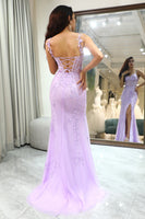 Load image into Gallery viewer, Lilac Mermaid Long Corset Appliqued Formal Dress With Slit