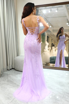 Lilac Mermaid Long Corset Appliqued Formal Dress With Slit