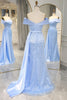 Load image into Gallery viewer, Sparkly Light Blue Long Sequined Formal Dress With Slit