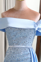 Load image into Gallery viewer, Glitter Light Blue Sheath Long Sequined Formal Dress With Slit