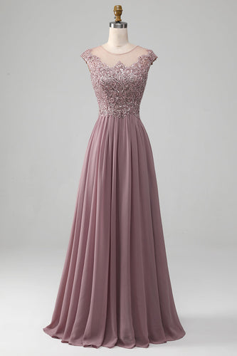 A-Line Beaded Blush Formal Dress