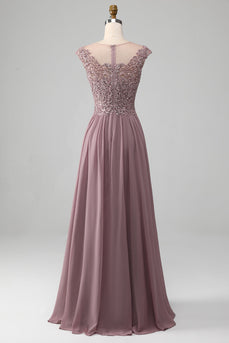 A-Line Beaded Blush Formal Dress