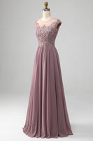 Load image into Gallery viewer, A-Line Beaded Blush Formal Dress