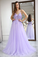 Load image into Gallery viewer, Light Purple A Line Long Formal Dress With Appliques