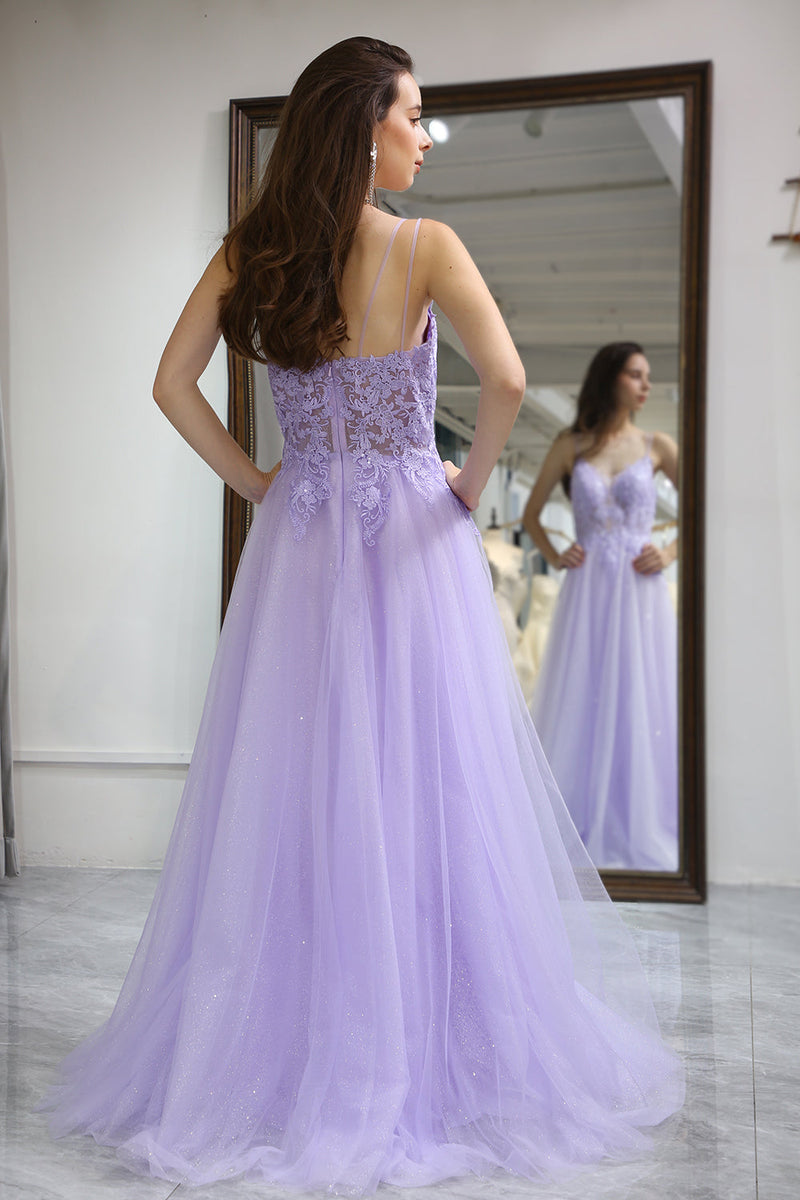 Queendancer Women Light Purple Long Formal Dress A Line Evening Party