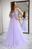 Load image into Gallery viewer, Light Purple A Line Long Formal Dress With Appliques