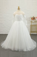 Load image into Gallery viewer, Ivory Tulle Long Flower Girl Dress with Lace