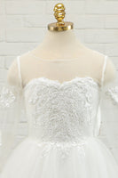Load image into Gallery viewer, Ivory Tulle Long Flower Girl Dress with Lace