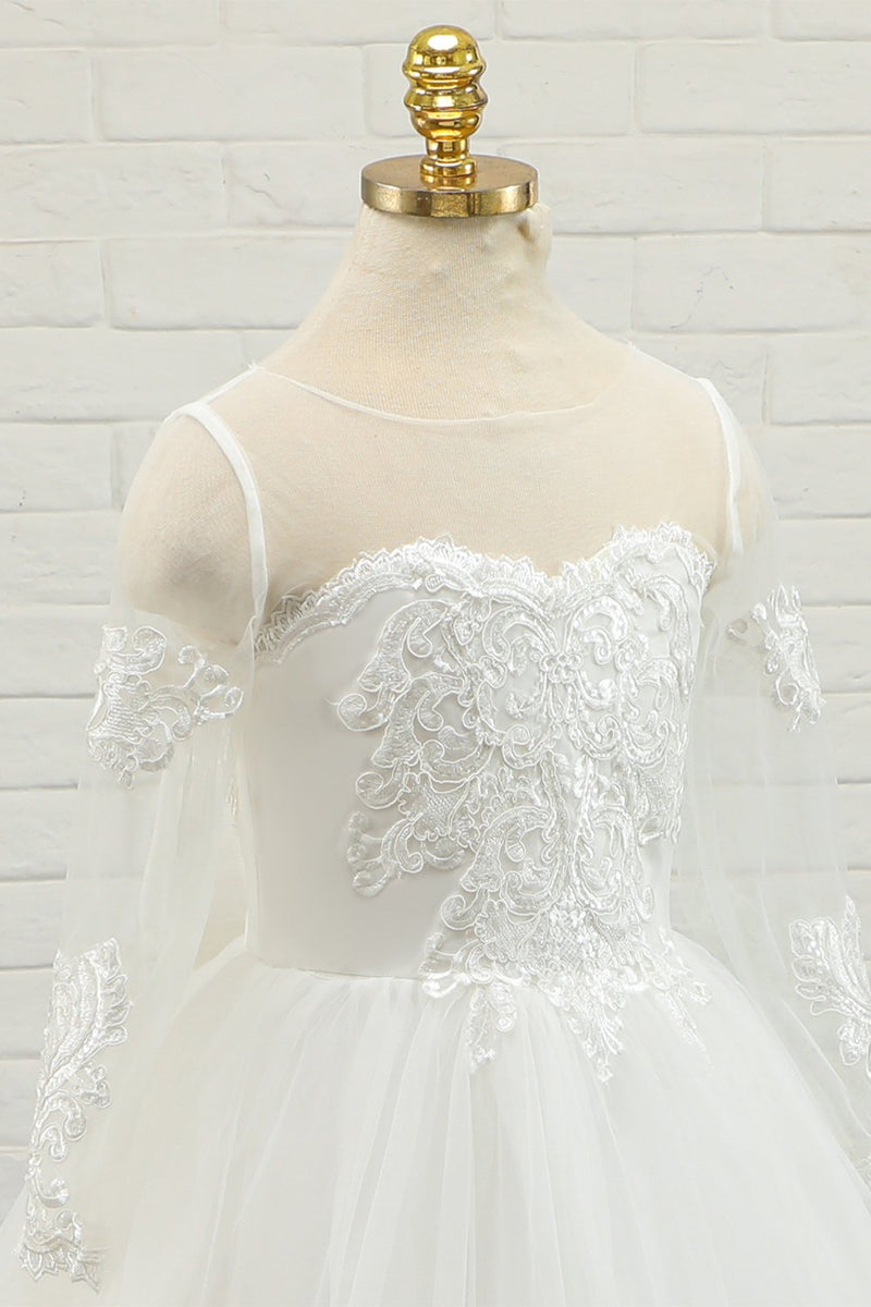 Load image into Gallery viewer, Ivory Tulle Long Flower Girl Dress with Lace