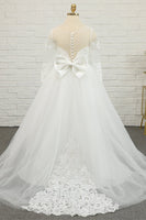 Load image into Gallery viewer, Ivory Tulle Long Flower Girl Dress with Lace