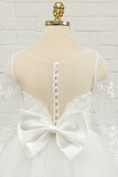 Load image into Gallery viewer, Ivory Tulle Long Flower Girl Dress with Lace