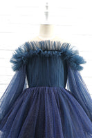 Load image into Gallery viewer, Glitter Navy Long Sleeves Flower Girl Dress