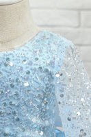 Load image into Gallery viewer, Light Blue Sequin Flower Girl Dress with Sleeves
