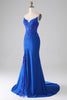 Load image into Gallery viewer, Royal Blue Mermaid Strapless Long Beaded Formal Dress With Appliques