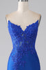 Load image into Gallery viewer, Royal Blue Mermaid Strapless Long Beaded Formal Dress With Appliques