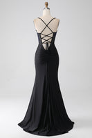 Load image into Gallery viewer, Black Mermaid Spaghetti Straps Long Corset Formal Dress With Beading