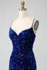 Load image into Gallery viewer, Elegant Royal Blue Mermaid Spaghetti Straps Velvet Sequin Long Formal Dress