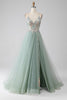 Load image into Gallery viewer, A-Line Beaded Light Green Long Formal Dress with Slit