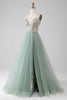 Load image into Gallery viewer, A-Line Beaded Light Green Long Formal Dress with Slit