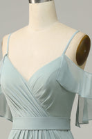Load image into Gallery viewer, Dusty Sage Cold Shoulder A Line Long Bridesmaid Dress