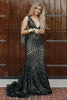 Load image into Gallery viewer, Dark Green Deep V Neck Sequin Mermaid Formal Dress