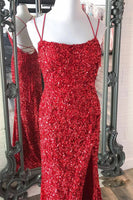 Load image into Gallery viewer, Mermaid Glitter Sequins Sexy Hot Pink Backless Long Formal Dress