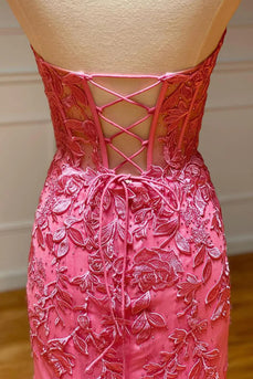 Coral Sweetheart Lace-Up Long Mermaid Formal Dress with Appliques