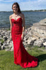 Load image into Gallery viewer, Red Sweetheart Lace-Up Long Mermaid Formal Dress with Appliques