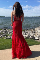Load image into Gallery viewer, Red Sweetheart Lace-Up Long Mermaid Formal Dress with Appliques