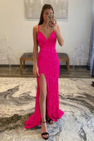 Load image into Gallery viewer, Red Sequins Glitter Formal Dress with Slit