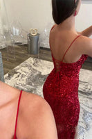 Load image into Gallery viewer, Red Sequins Glitter Formal Dress with Slit