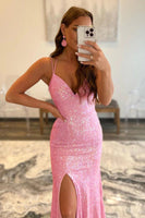Load image into Gallery viewer, Pink Sequins Mermaid Formal Dress