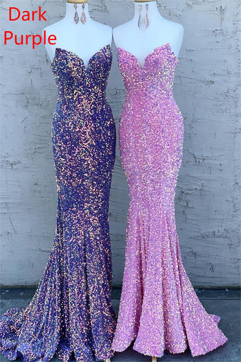 Strapless Sequins Black Mermaid Formal Dress