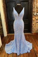 Load image into Gallery viewer, Blue Sequins Mermaid Formal Dress