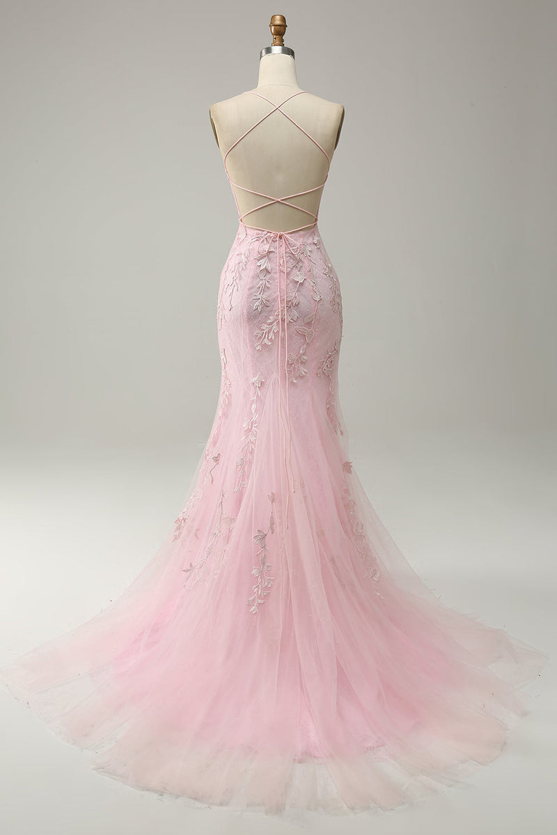 Load image into Gallery viewer, Pink Mermaid Long Formal Dress with Appliques
