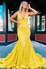 Load image into Gallery viewer, Light Purple Deep V Neck Sequin Mermaid Formal Dress