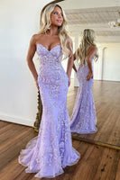 Load image into Gallery viewer, Purple Sweetheart Neck Mermaid Formal Dress With Appliques