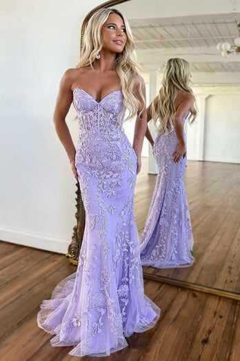 Purple Sweetheart Neck Mermaid Formal Dress With Appliques