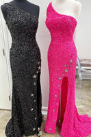 Load image into Gallery viewer, Sparkly Mermaid Hot Pink Stars Sequins Formal Dress
