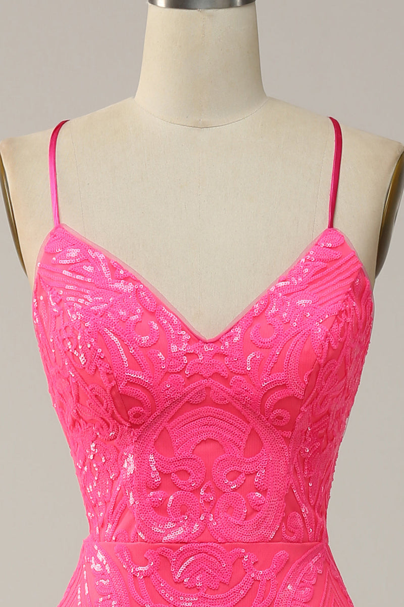 Load image into Gallery viewer, Sparkly Mermaid Backless Hot Pink Sequins Long Formal Dress