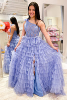 Load image into Gallery viewer, Black One Shoulder Corset Tiered Long Formal Dress with Ruffles