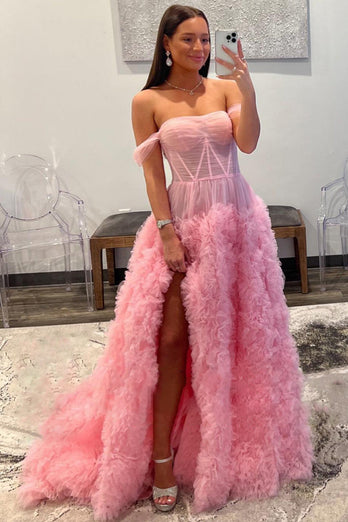 Lilac Tiered Corset Off the Shoulder Long Formal Dress