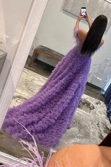 Sparkly Purple Beaded Long Formal Dress with Ruffles