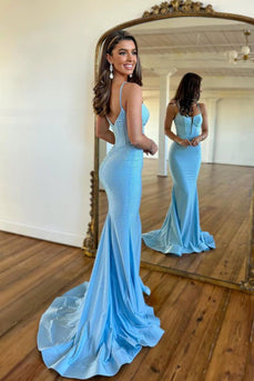 Sparkly Blue Corset Sequins Mermaid Long Formal Dress
