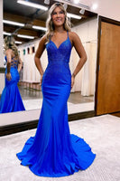 Load image into Gallery viewer, Sparkly Mermaid Royal Blue Beaded Long Formal Dress with Appliques