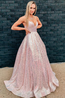 Load image into Gallery viewer, Sparkly Hot Pink Sequins A-Line Long Formal Dress
