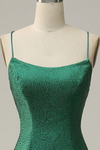 Mermaid Spaghettti Straps Dark Green Sequins Long Formal Dress with Split Front